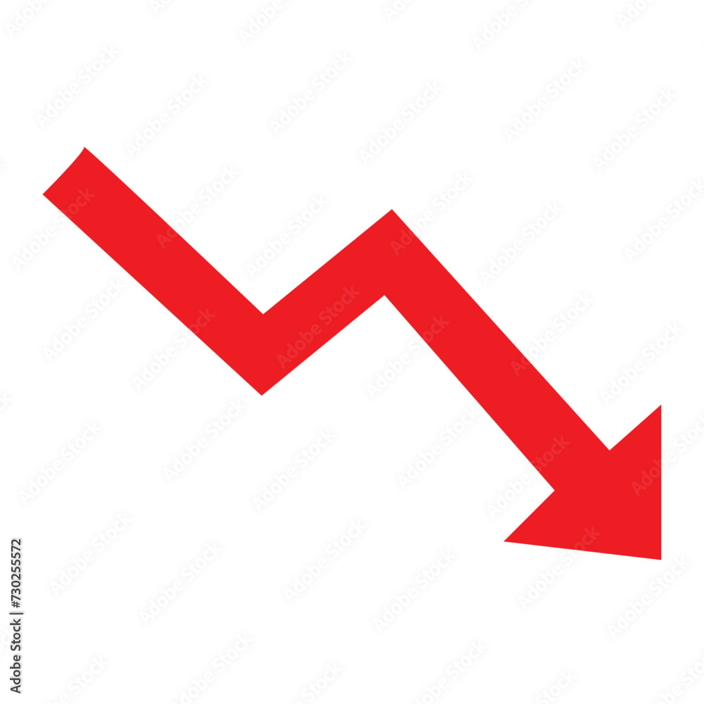 Red down arrow isolated on white background. Falling growth in business. Drop arrow business market crisis background design template. Economy financial crash concept. Stock, forex, crypto in eps 10. Red down arrow isolated on white background. Falling growth in business. Drop arrow business market crisis background design template. Economy financial crash concept. Stock, forex, crypto in eps 10.