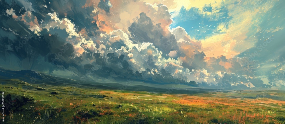 Quickly through beautiful landscape with dramatic skies