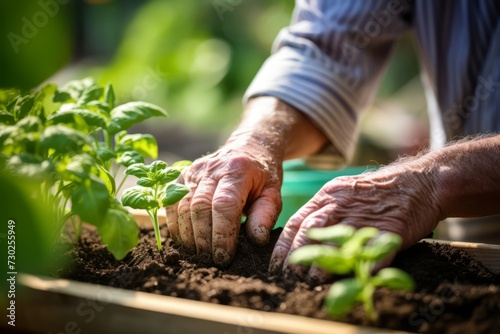 A close up of hands engaged in gardening therapy, a relaxing and fulfilling activity for individuals with Stills Disease photo
