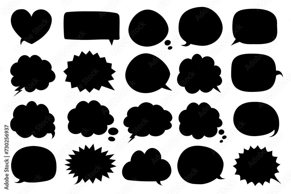Set of diverse black speech bubble shapes for communication themes vector 10 eps - obrazy, fototapety, plakaty 
