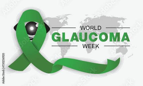 World Glaucoma Week design with an eye logo and a green ribbon. Vector illustration