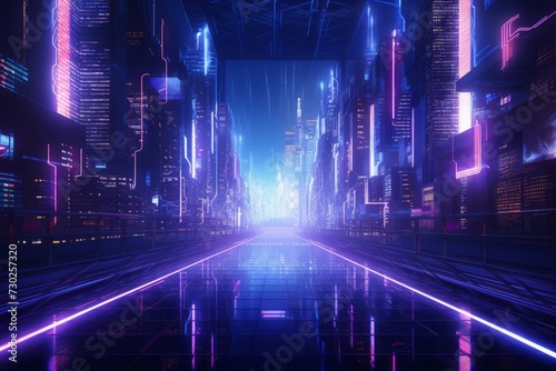 Abstract cyberpunk backdrop blending neon lights and futuristic textures