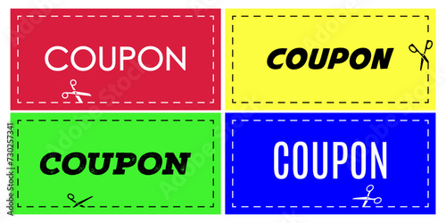 Collection of four vibrant coupon cut out icons in primary colors vector 10 eps