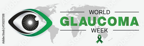 World Glaucoma Week banner design with an eye logo and a green ribbon. Vector illustration