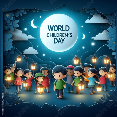 World children's day celebration flat background, Generative Ai