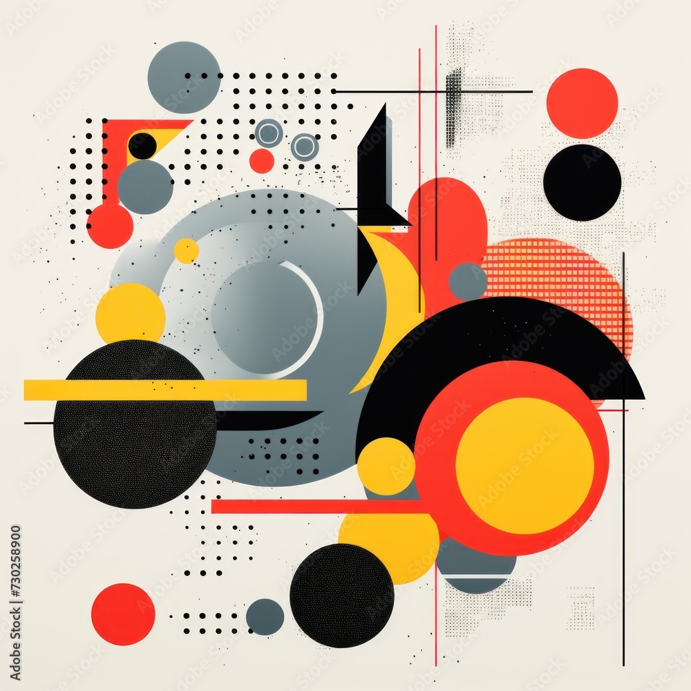 A Gray poster featuring various abstract design elements, in the style of pop art 