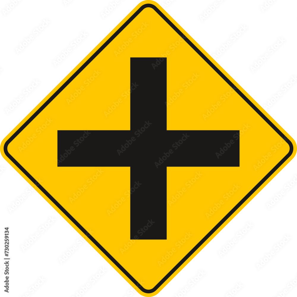 Fototapeta premium 4-way Intersection ahead,Traffic Sign , Vector, symbol, transport icon