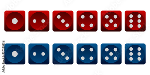 EPS 10 vector 3d red and blue dice illustration collection.	