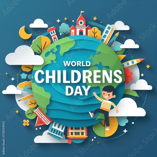 World children's day celebration flat background, Generative Ai