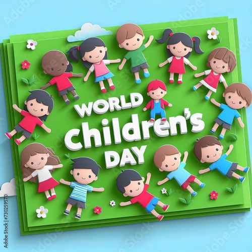 World children's day celebration flat background, Generative Ai