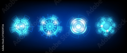 Set of glowing HUD rounds for your design. Futuristic circle. Virtual graphic. Dashboard display. Sci-fi and Hi-tech elements. GUI and UI. Modern technology.