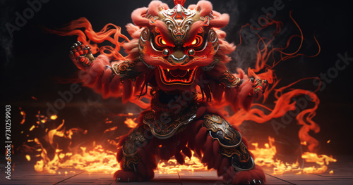  Chinese lion dance, performed by a red dragon. 