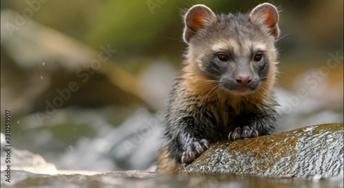 a civet on a rock in the river footage photo