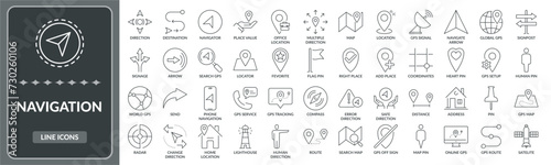 Set of Navigation line icons. Collection of navigation, location icon EPS10 - Stock Vector.