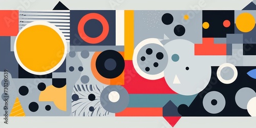 A Gray poster featuring various abstract design elements, in the style of pop art