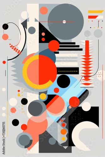 A Gray poster featuring various abstract design elements  in the style of pop art