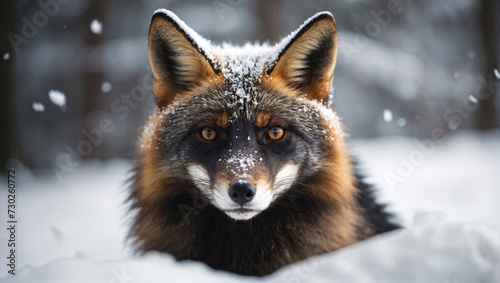 Black fox vulpes face close-up