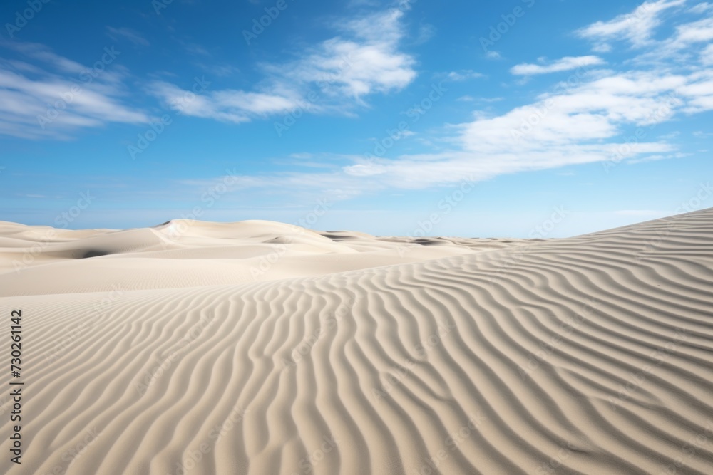 Coastal sand dunes sculpted by the wind against a clear sky