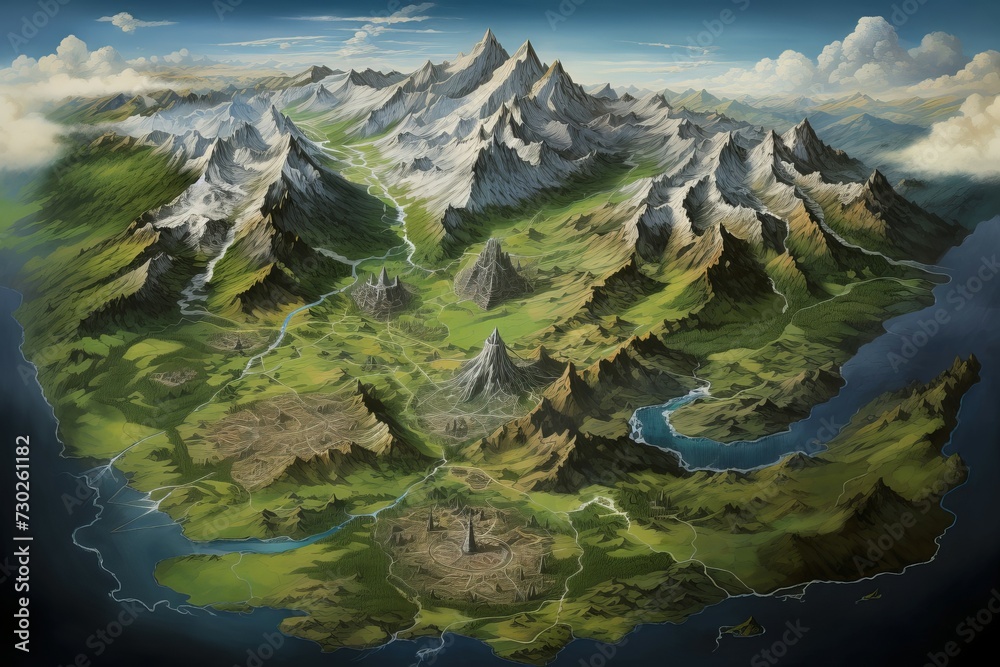 Detailed Map geographical view. Surface planet. Generate Ai Stock ...
