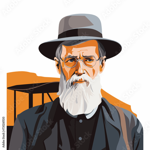portrait of an old man Amish wearing a hat  with beard vector illustration isolated transparent background, cut out or cutout t-shirt design