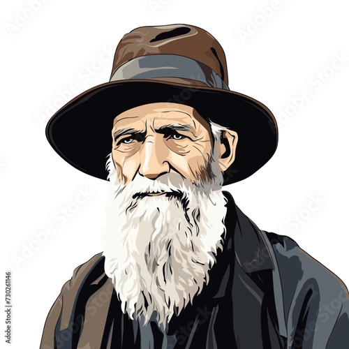 portrait of an old man Amish wearing a hat  with beard vector illustration isolated transparent background, cut out or cutout t-shirt design