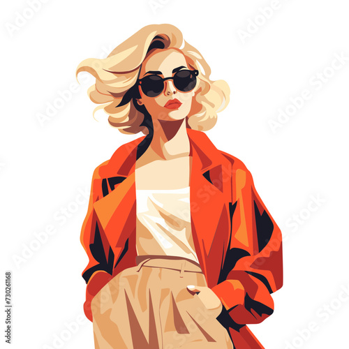 woman wearing sunglasses and jacket  vector illustration isolated transparent background, cut out or cutout t-shirt design