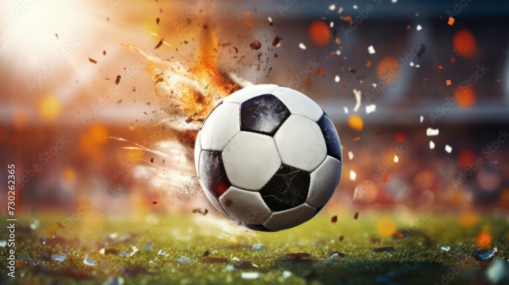Naklejka premium A football is played at great speed in the stadium