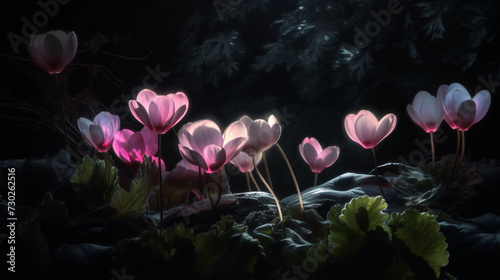 Cyclamen flowers in a dynamic dance of vibrant colors.
