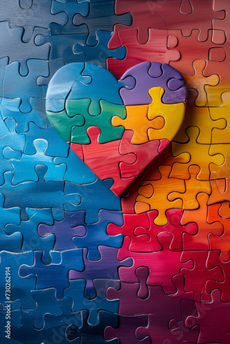 Autism Spectrum Heart: Vibrant Puzzle Pieces Against a Blue Backdrop