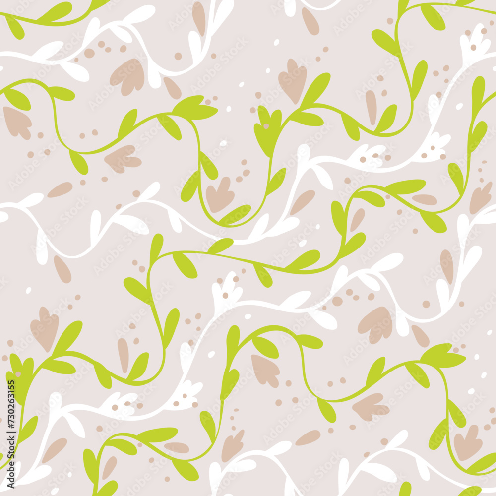 Seamless patten with wavy plants and flowers