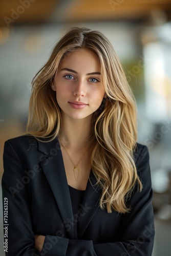 Corporate Business Photography of a Confident Business Woman, Effortlessly Connecting with Clients and Colleagues, Generative AI