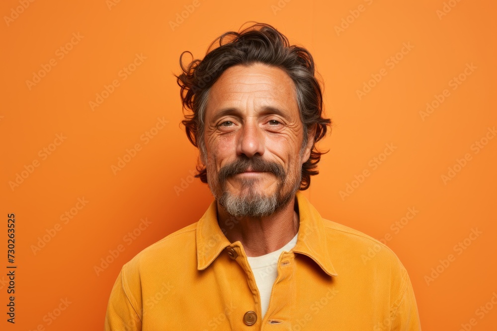 Portrait of mature man with long beard and mustache over orange background Portrait of mature man with long beard and mustache over orange background