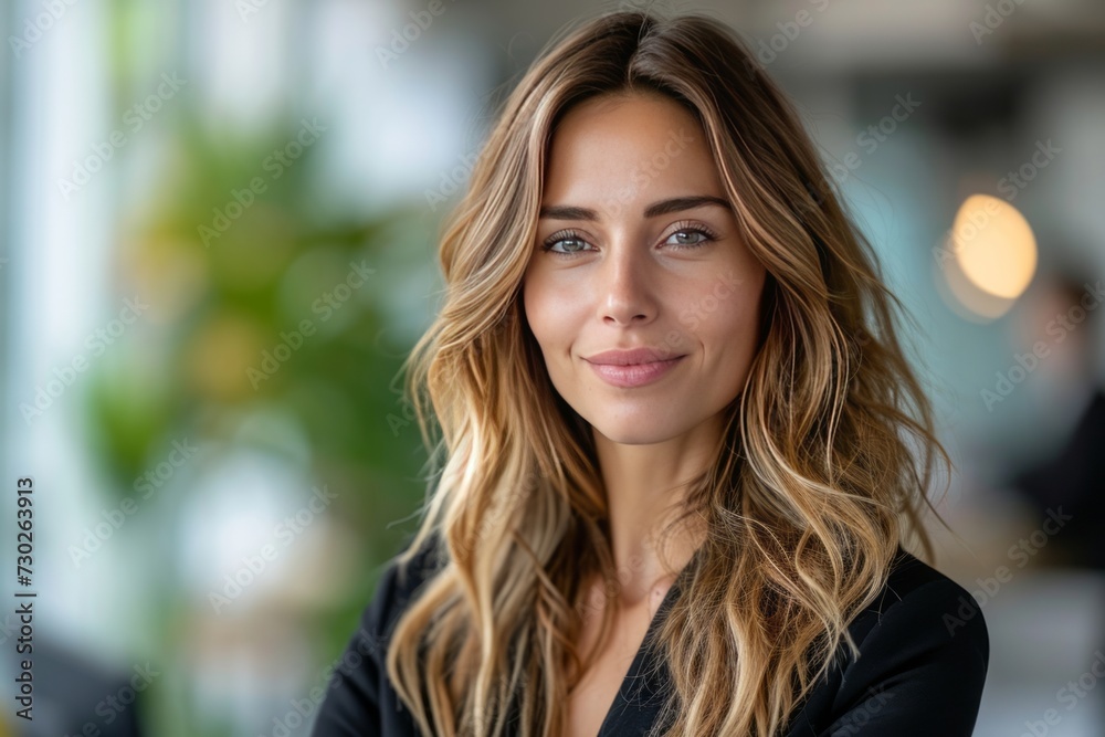 Corporate Business Photography of a Confident Business Woman, Effortlessly Connecting with Clients and Colleagues, Generative AI