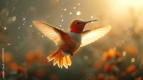 a close up of a hummingbird flying in the air with it's wings spread and its wings spread. photo