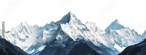 Snow covered mountain peaks, highlighting the serenity and power that emanate from these natural wonders. transparent png, add your own background, generative ai