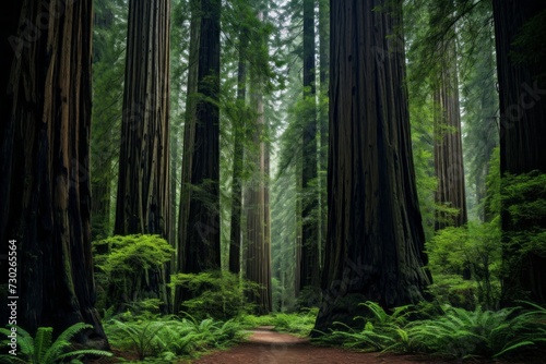 Majestic redwoods forming a canopy in the heart of the forest