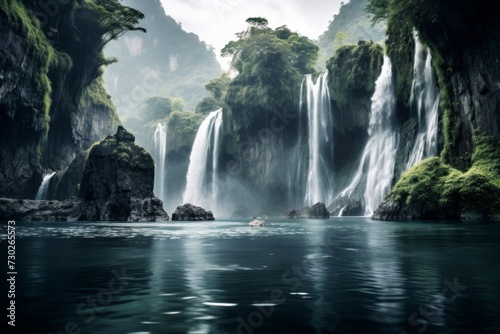 Majestic waterfall cascading into a clear pool of water