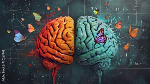 Right and left human brain concept. Part creative and part logic generative ai photo