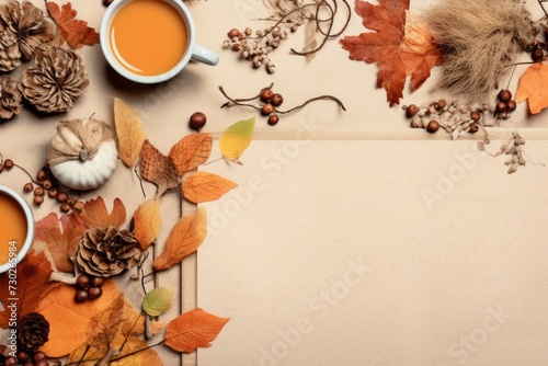 Mockup of an autumn-themed scrapbooking layout with leaves  stickers  and photographs