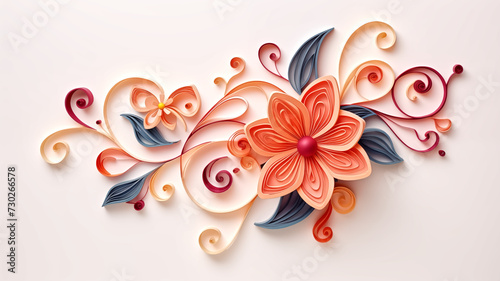 Abstract floral background with colorful paper flowers and swirls. Vector illustration.