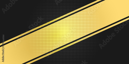 Gold-black background divided by diagonal. Vector illustration Background into two colors with halftone dots.