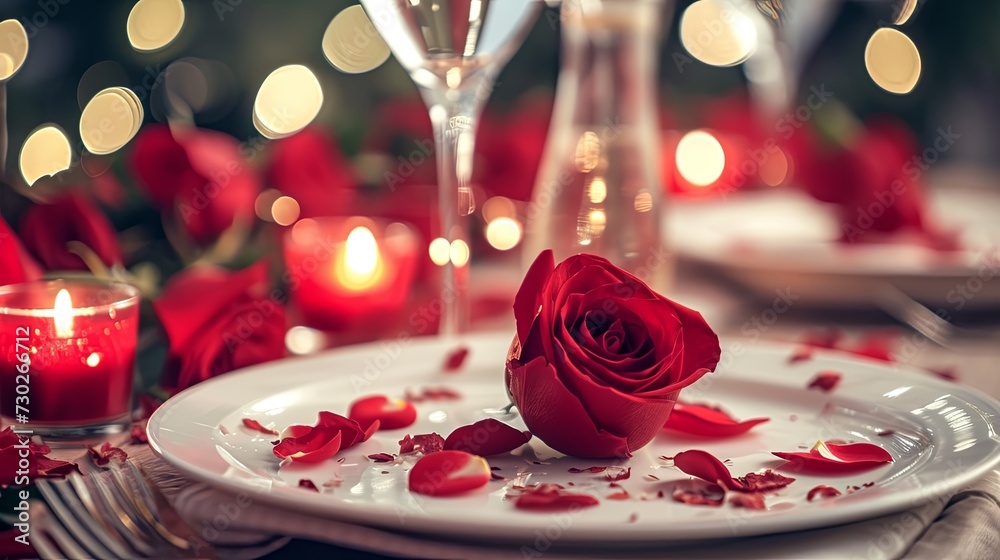 Romantic dinner table setting valentine generative ai Romantic dinner table setting valentine generative ai