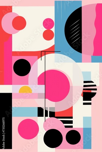 A Pink poster featuring various abstract design elements  in the style of pop art