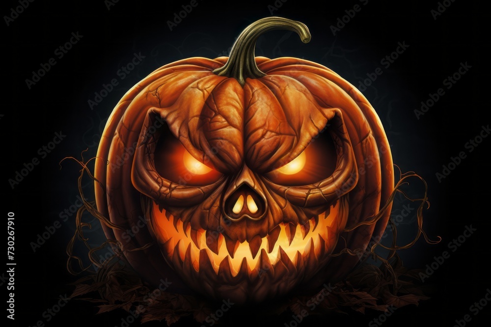 Sinister pumpkin face with room for your Halloween party information.