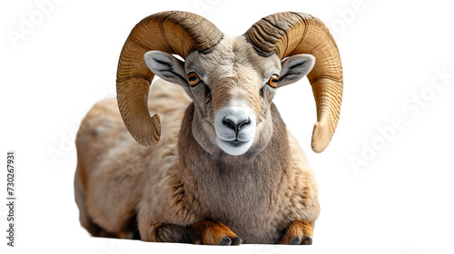 Majestic Ram With Impressive Horns Resting on the Ground