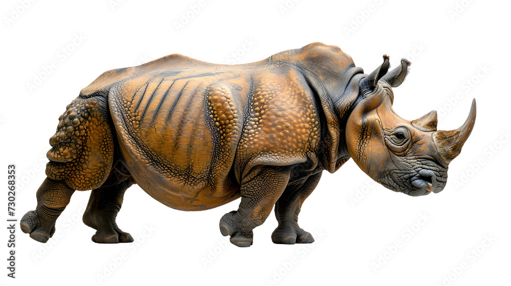 A Statue of a Rhinoceros on a White Background