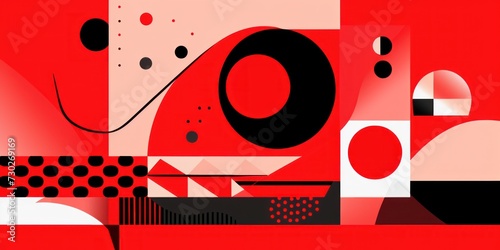 A Red poster featuring various abstract design elements  in the style of pop art