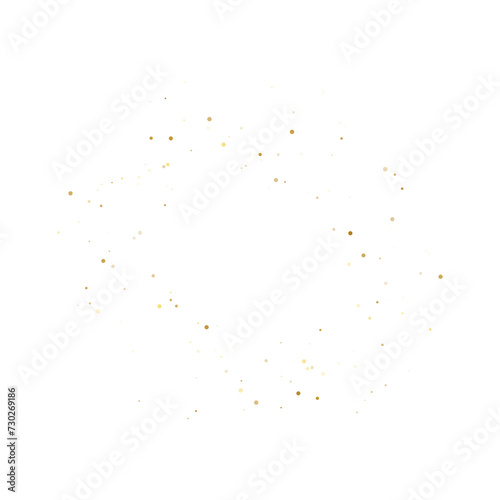 Gold glitter dots on transparent background. Bright dust explosion. Golden glitter particles splatter. Sparkling firework. Luxury design.