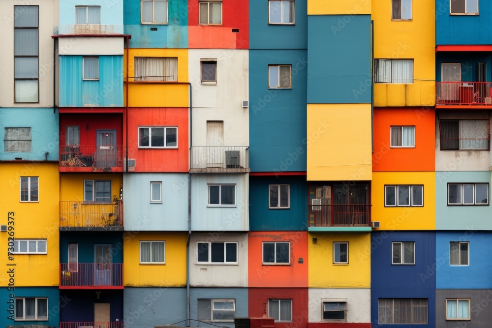Vibrant and lively building with a multitude of windows and balconies Vibrant and lively building with a multitude of windows and balconies