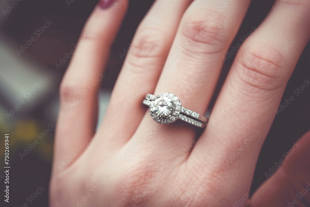 Beautiful moment when an unmarried girl gets an engagement ring and wears that diamond ring proudly Generative AI